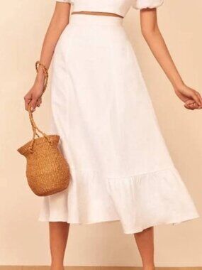 Reformation Yucca Linen Midi Skirt in White Size 4